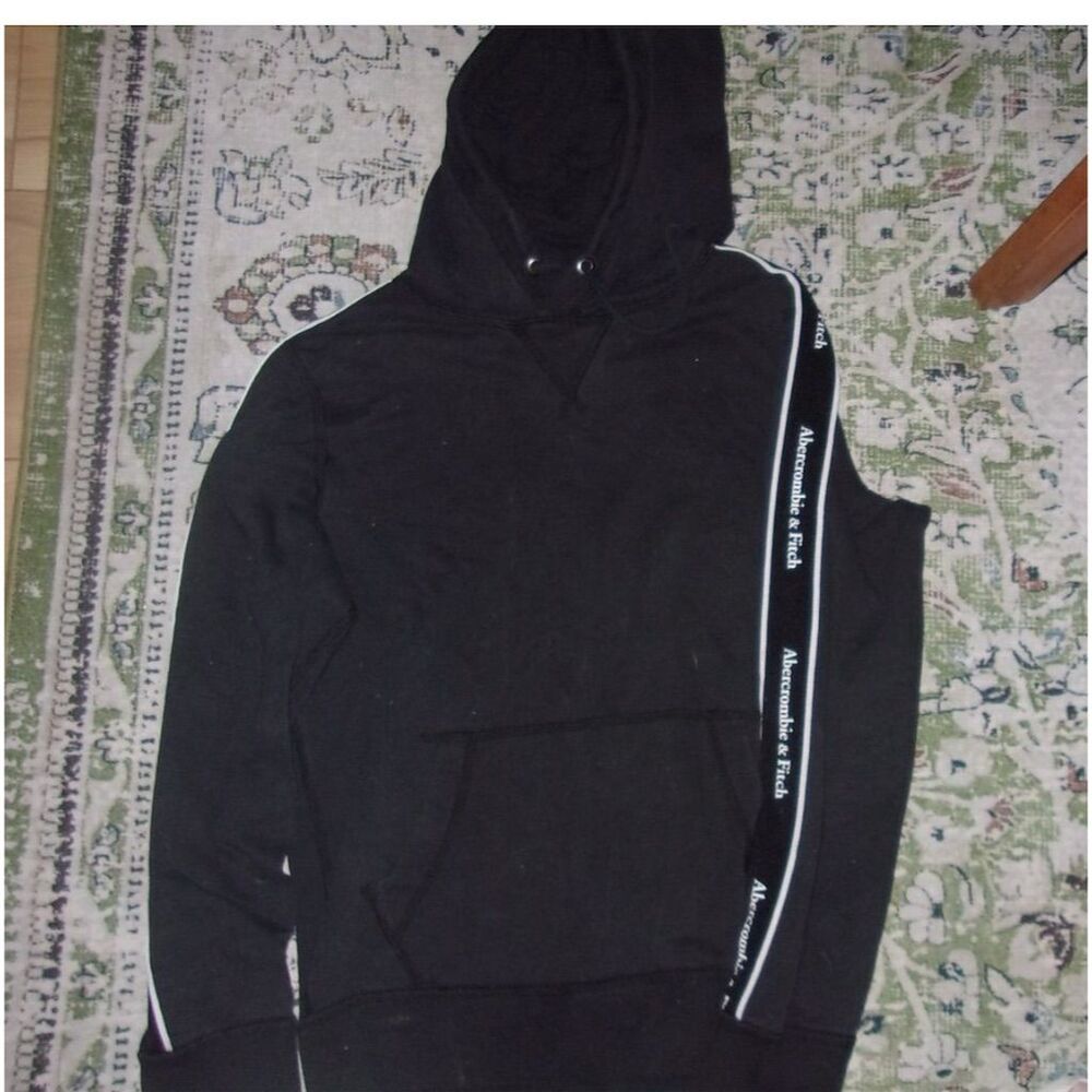 Abercrombie & Fitch Navy Blue And White Side Stripe Logo Pullover Hoodie XS